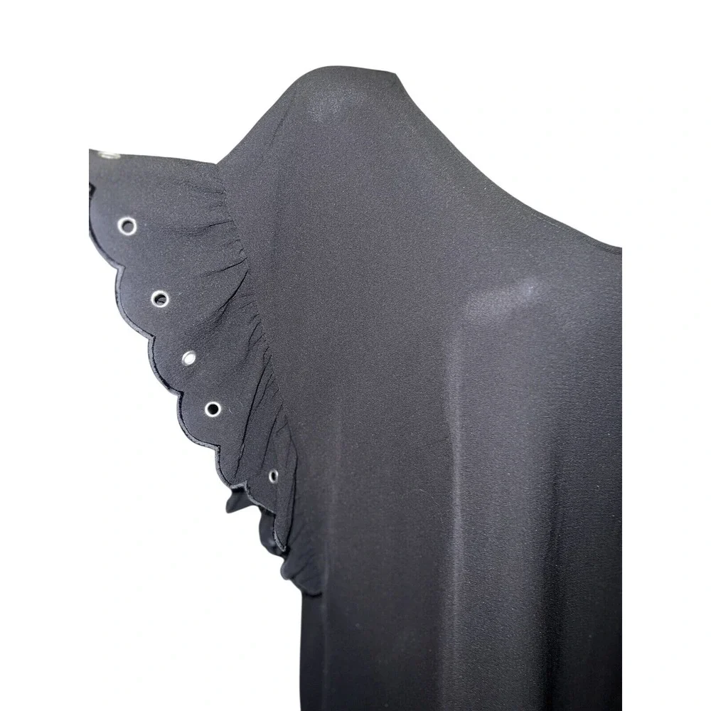 Michael Kors Black Ruffle Grommet Sleeve Blouse Scoop Neck Plus Size 1X NEW
